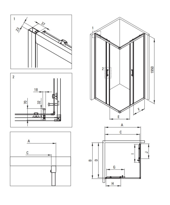 Cabina de dus neagra patrata cu cadita alba 80x80 cm Deante Funkia Evo [2]