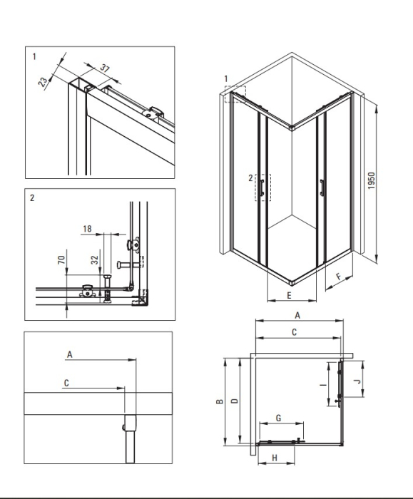 Cabina de dus crom patrata cu cadita alba 80x80 cm cu sticla model dunga, Deante Funkia Evo [2]