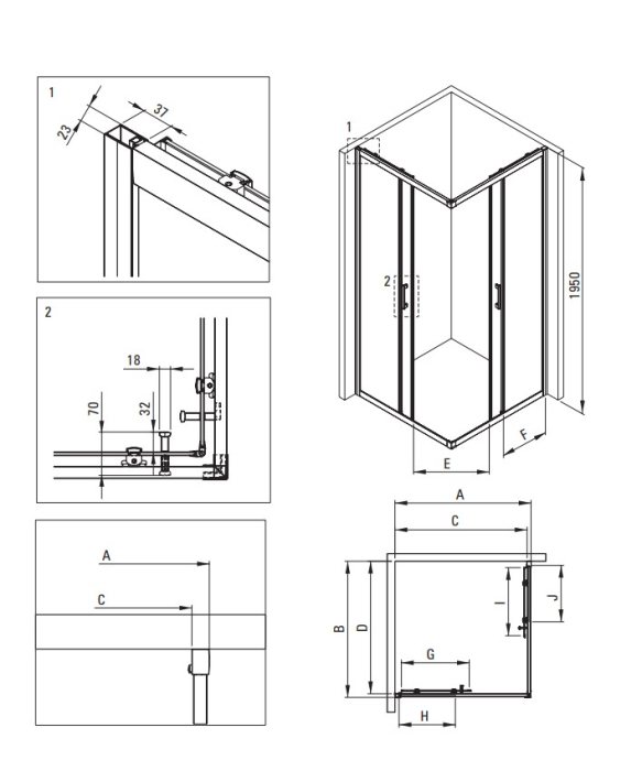Cabina de dus neagra patrata cu cadita alba 80x80 cm cu sticla model val, Deante Funkia Evo [2]