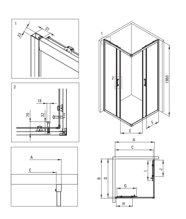 Cabina de dus neagra patrata cu cadita alba 90x90 cm Deante Funkia Evo [2]