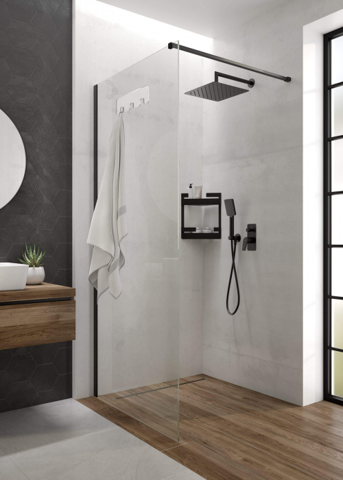 Paravan dus, walk-in, sticla securizata, 100x200 cm, cadru metalic negru, Deante Mokko [4]