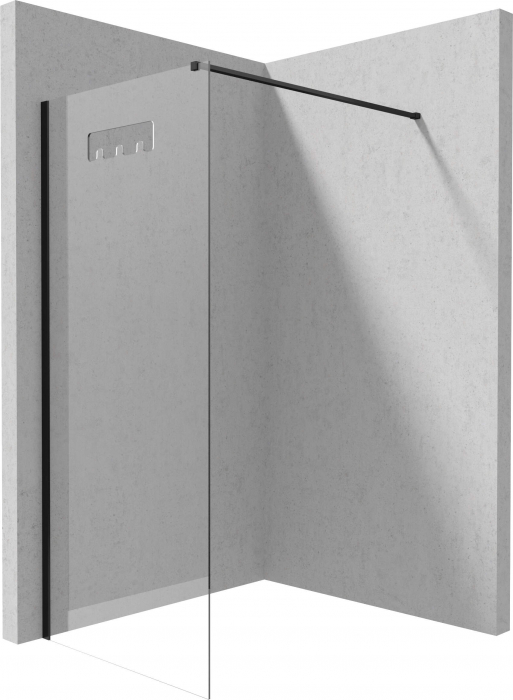 Paravan dus, walk-in, sticla securizata, 90x200 cm, cadru metalic negru, Deante Mokko