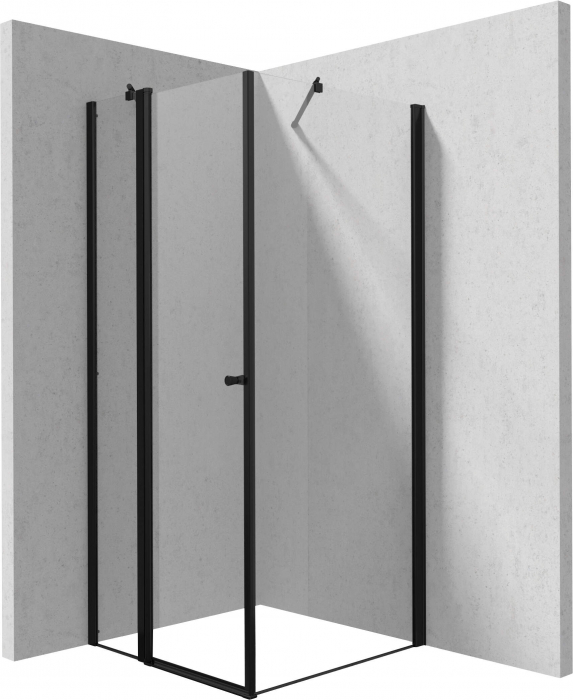 Cabina de dus patrata, usa batanta si un perete fix, 80x80 cm, profil negru, Deante Kerria Plus