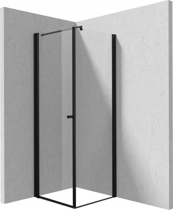 Cabina de dus patrata, usa batanta si un perete fix, 80x80 cm, profil negru, Deante Kerria Plus