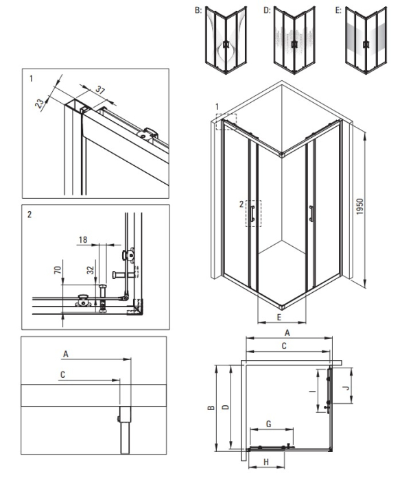 Cabina de dus titan patrata 80x80 cm cu sticla model dunga Deante Funkia Evo [2]