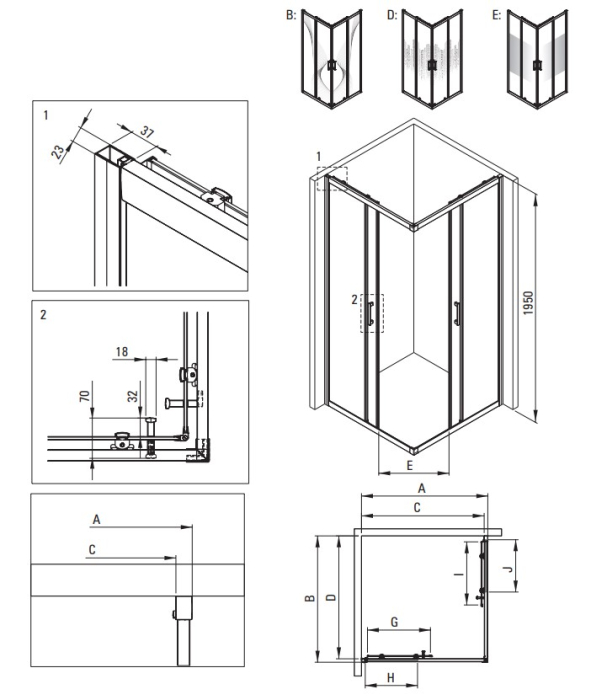 Cabina de dus crom patrata 80x80 cm cu sticla model dunga, Deante Funkia Evo [2]