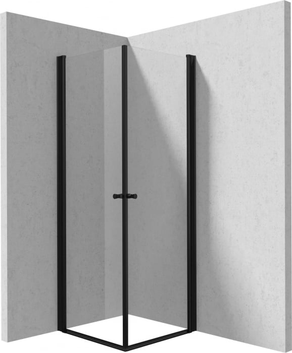 Cabina de dus patrata, cu usi batante in V, 90x90 cm, profil negru, Deante Kerria Plus