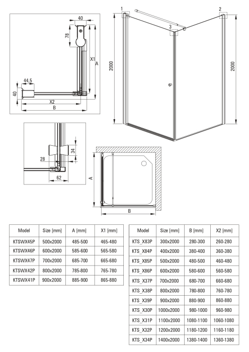 Cabina de dus patrata, usa batanta si un perete fix, 90x90 cm, profil crom, Deante Kerria Plus [2]