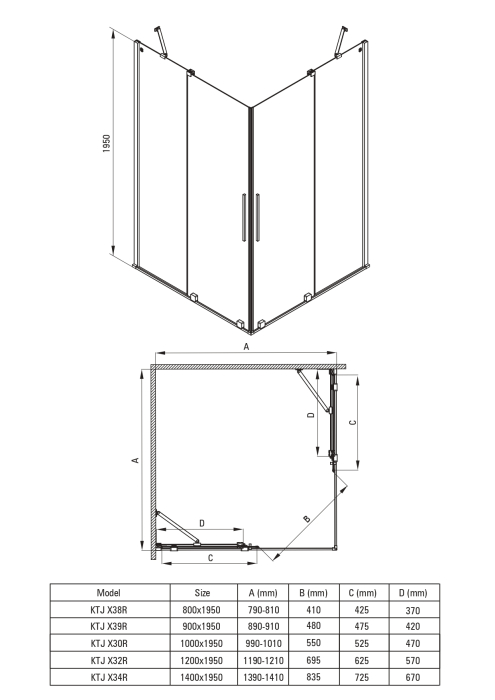 Cabina de dus patrata, 90x90x195 cm, cu usi batante, negru, Deante Prizma [2]