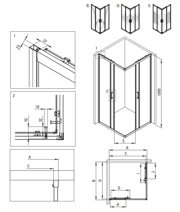 Cabina de dus neagra patrata 90x90 cm cu sticla model oras, Deante Funkia Evo [3]