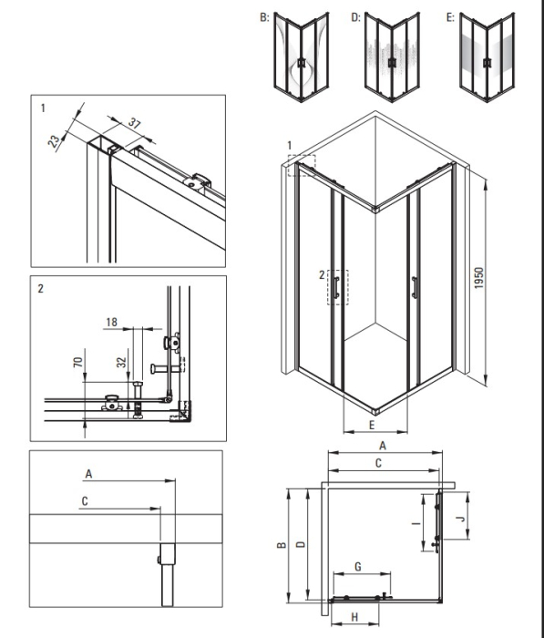 Cabina de dus neagra patrata 90x90 cm cu sticla model val Deante Funkia Evo [2]