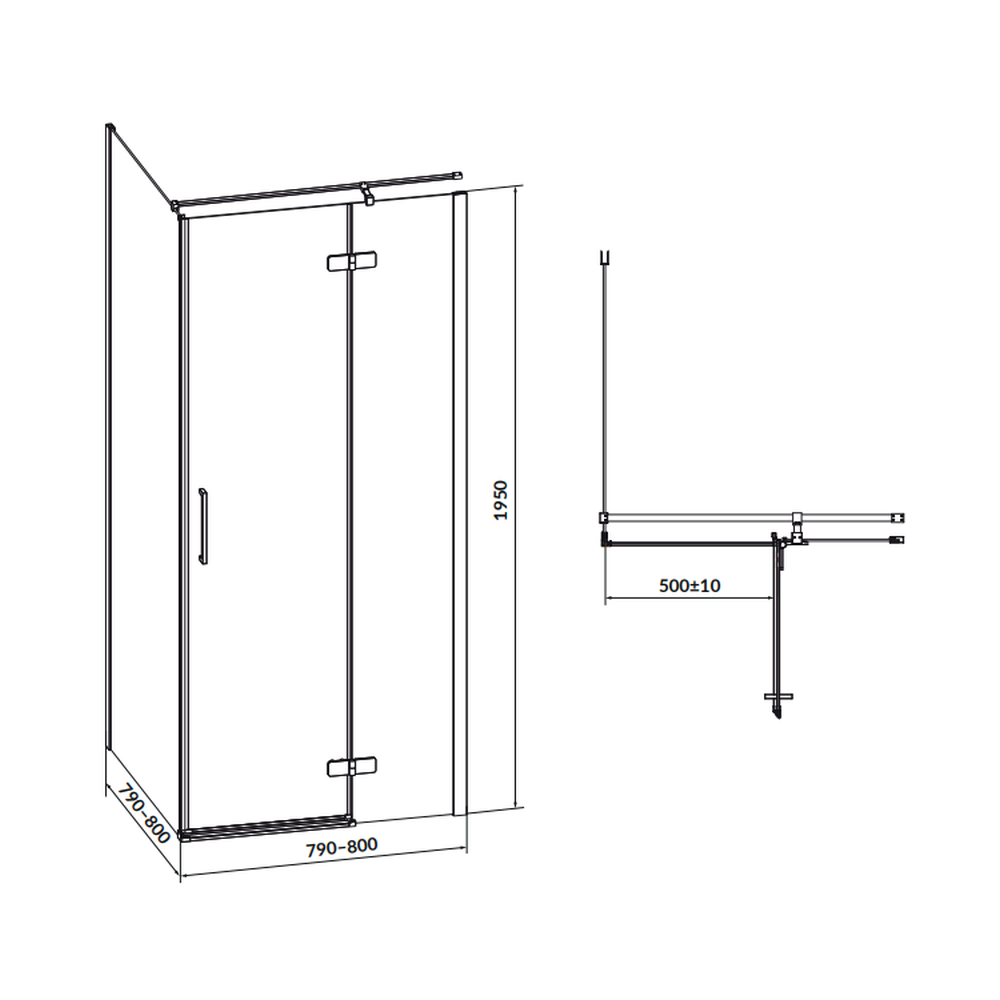 Cabina de dus patrata 80x80 cm Cersanit Jota, crom cu usa batanta dreapta [2]