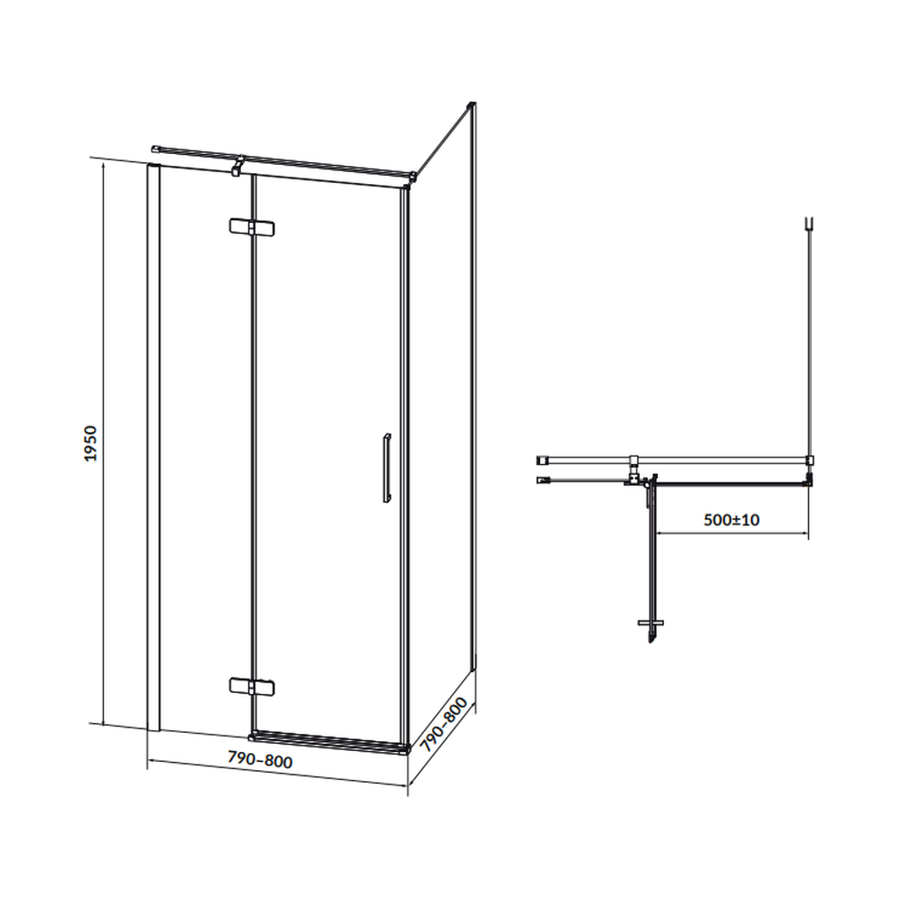 Cabina de dus patrata 80x80 cm Cersanit Jota, crom cu usa batanta stanga [2]