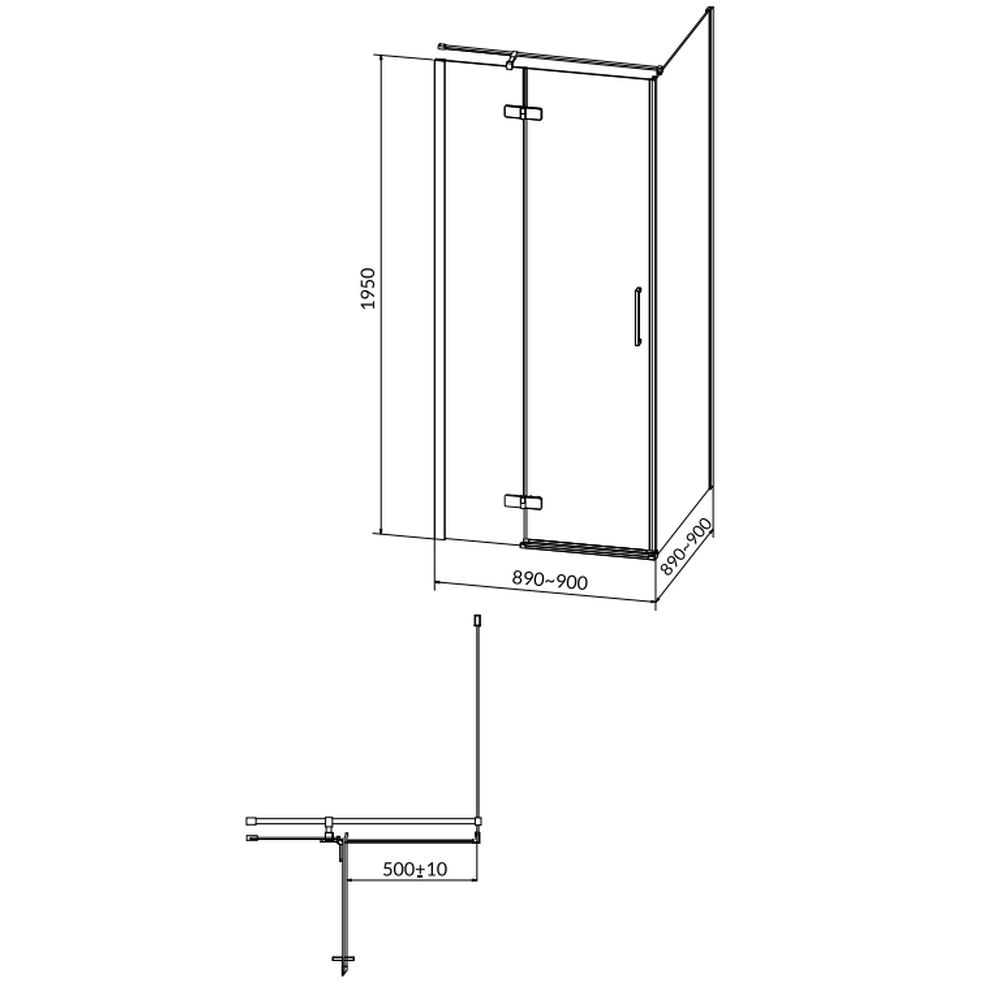Cabina de dus patrata 90x90 cm Cersanit Jota, crom cu usa batanta stanga [2]