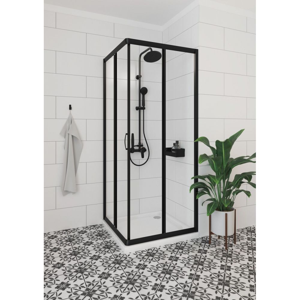 Cabina de dus patrata neagra 90x90 cm, cu usi culisante, Deante Funkia [4]
