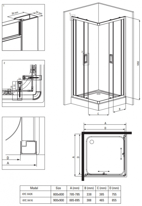 Cabina de dus patrata neagra 80x80 cm, cu usi culisante, Deante Funkia [3]