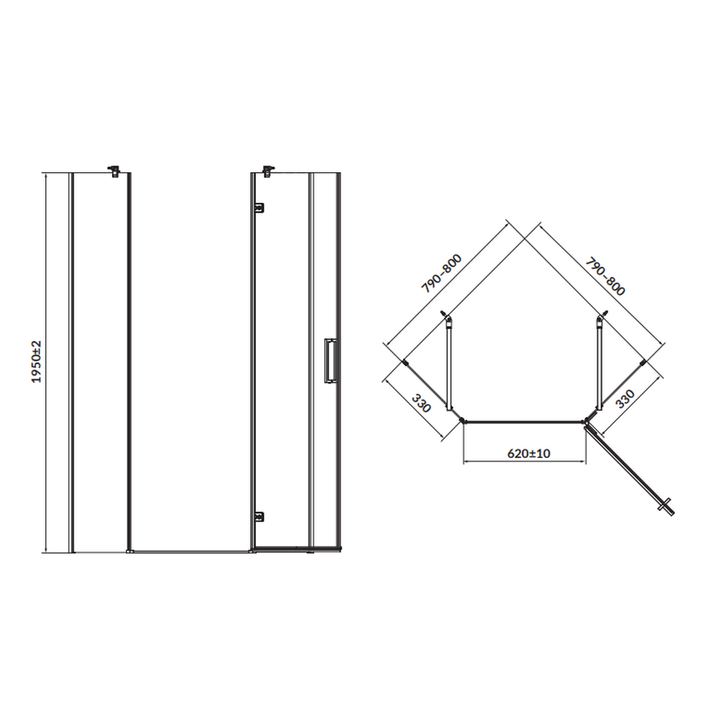 Cabina de dus pentagonala 80x80 cm Cersanit Jota, crom cu usa batanta dreapta [2]
