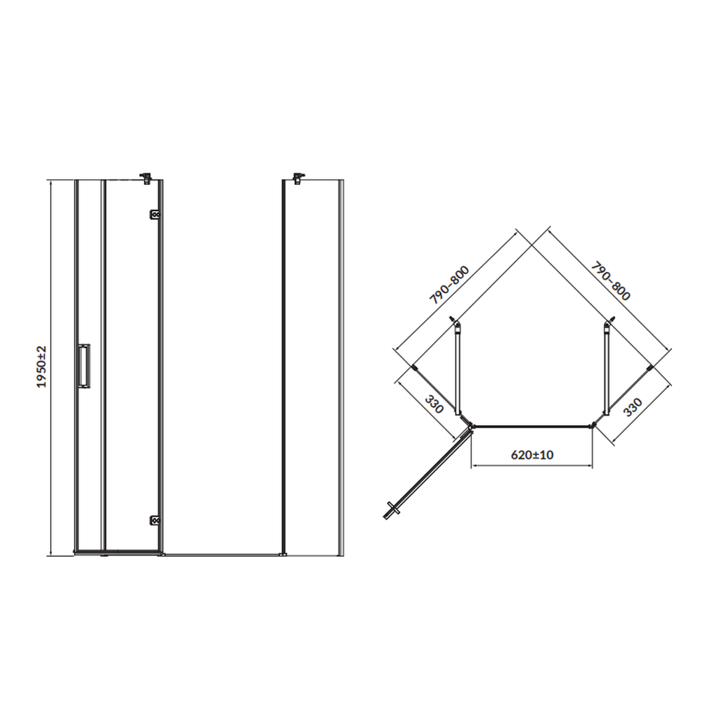 Cabina de dus pentagonala 80x80 cm Cersanit Jota, crom cu usa batanta stanga [2]