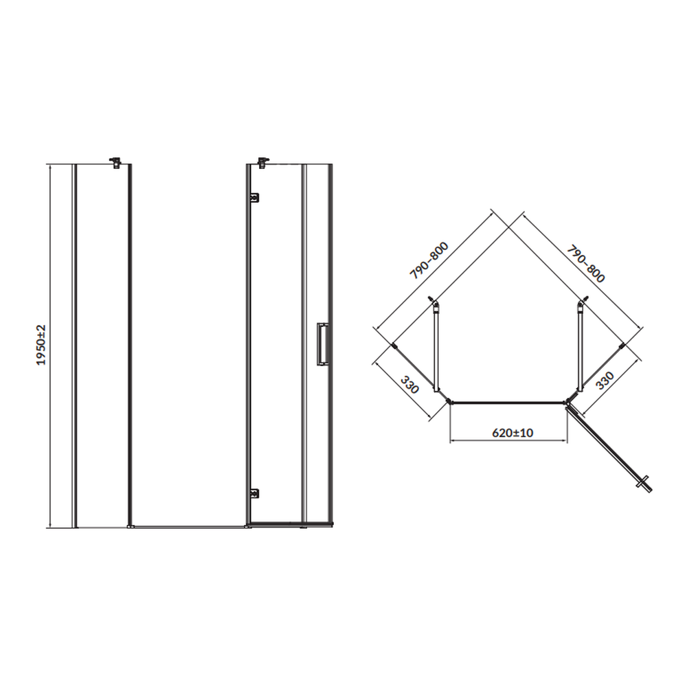 Cabina de dus pentagonala 80x80 cm Cersanit Jota, negru mat cu usa batanta dreapta [2]