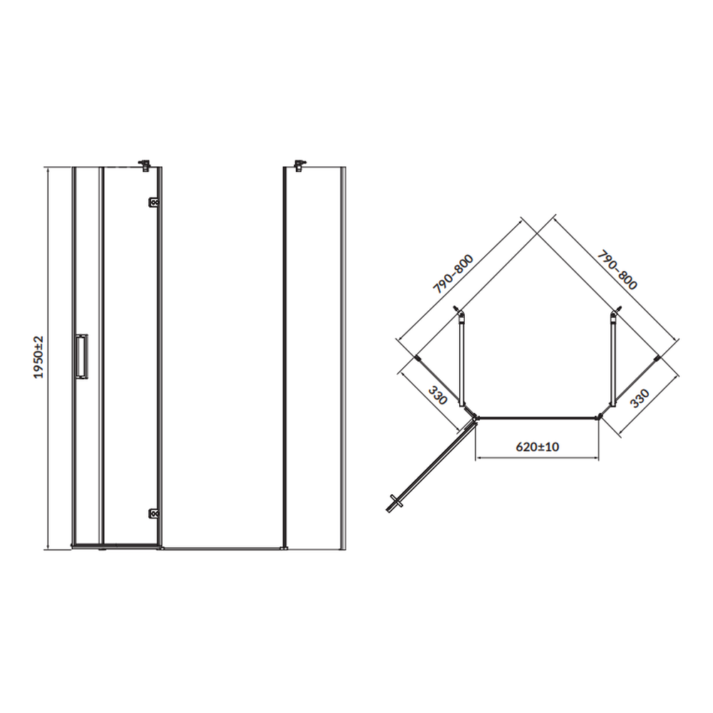 Cabina de dus pentagonala 80x80 cm Cersanit Jota, negru mat cu usa batanta stanga [2]