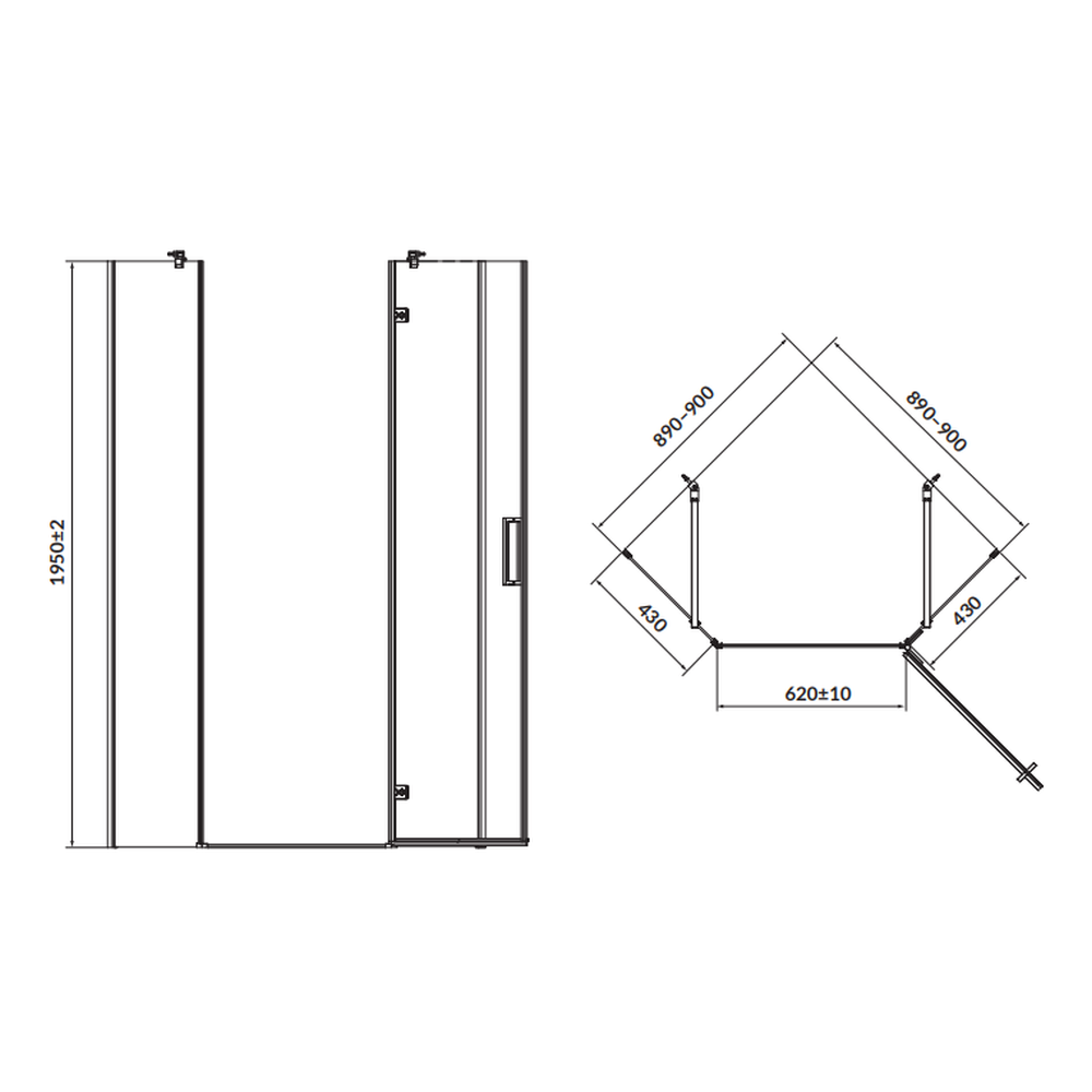 Cabina de dus pentagonala 90x90 cm Cersanit Jota, crom cu usa batanta dreapta [2]