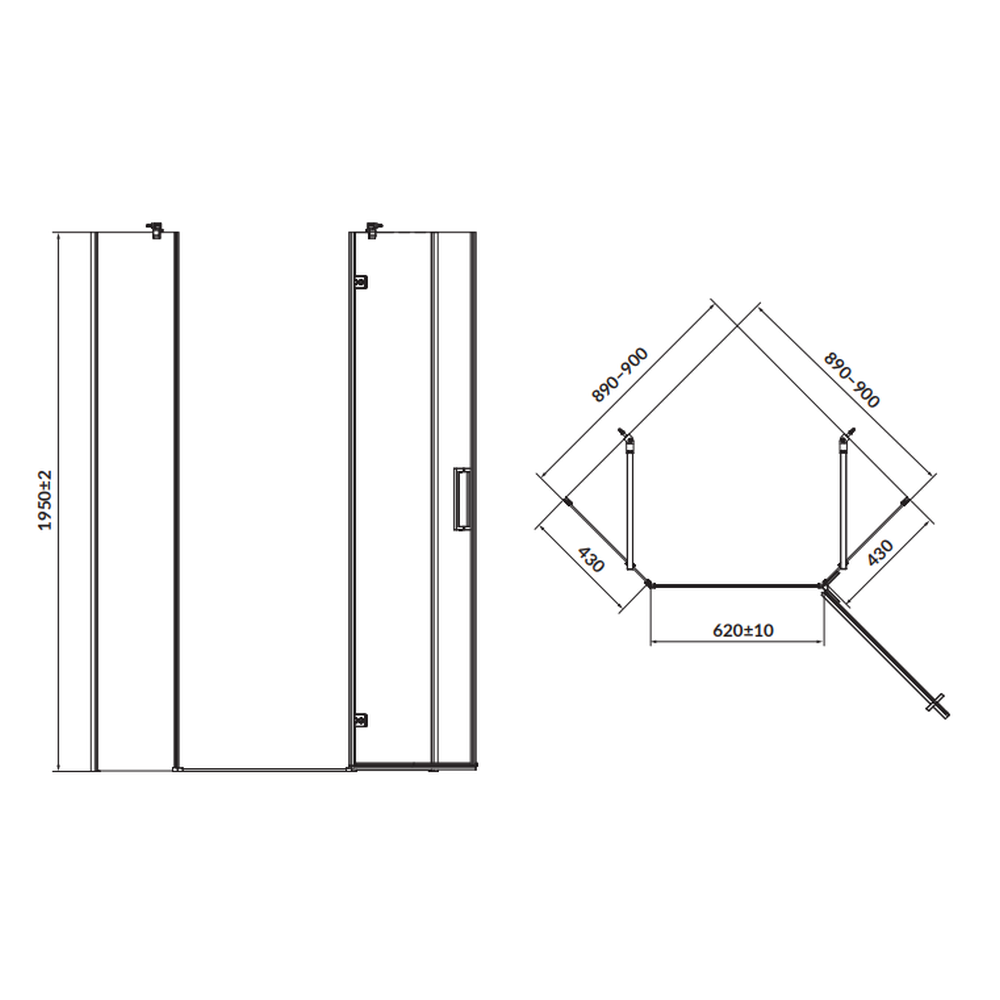 Cabina de dus pentagonala 90x90 cm Cersanit Jota, negru mat cu usa batanta dreapta [2]