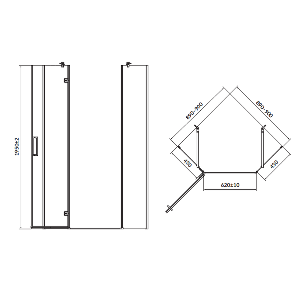 Cabina de dus pentagonala 90x90 cm Cersanit Jota, negru mat cu usa batanta stanga [2]