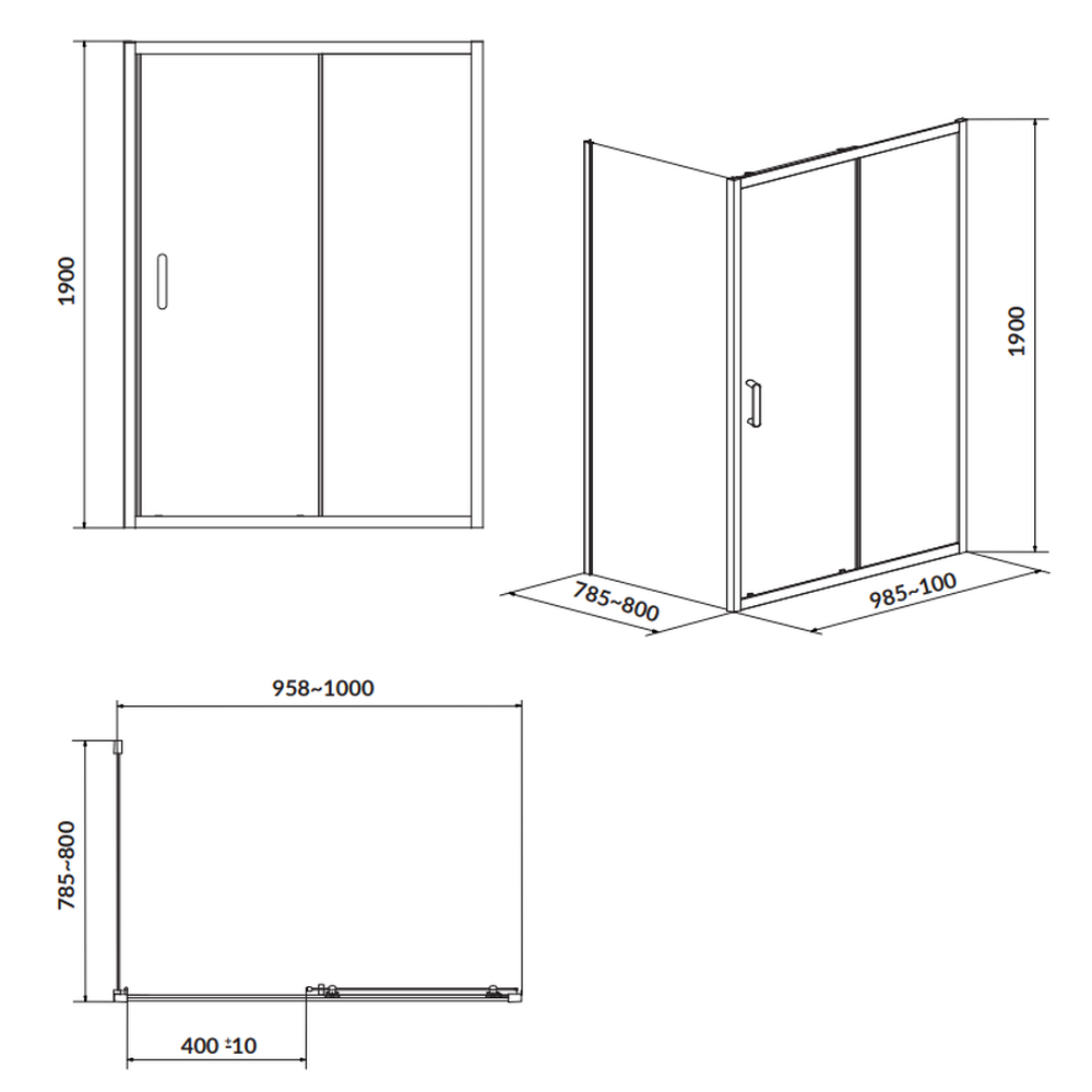 Cabina de dus dreptunghiulara 100x80 cm Cersanit Arteco, crom [2]