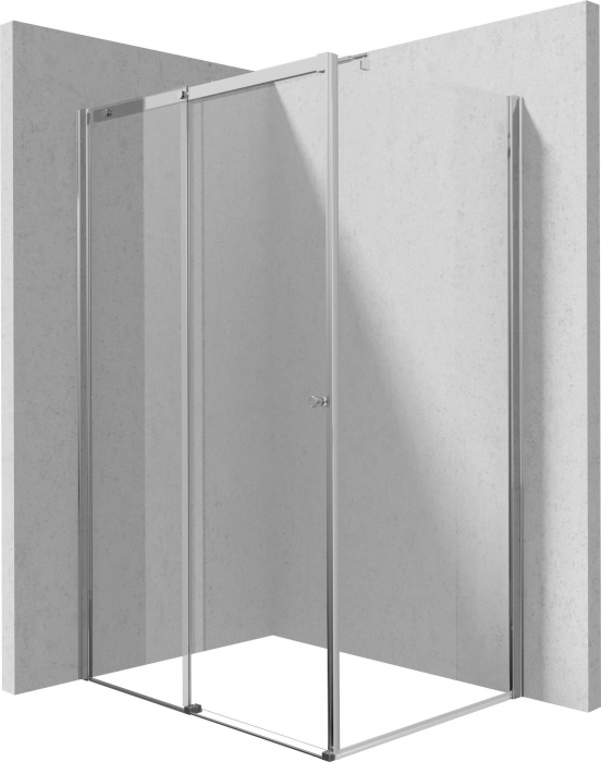Cabina de dus rectangulara, usi glisante si un perete fix, 120x80  cm, profil crom, Deante Kerria Plus