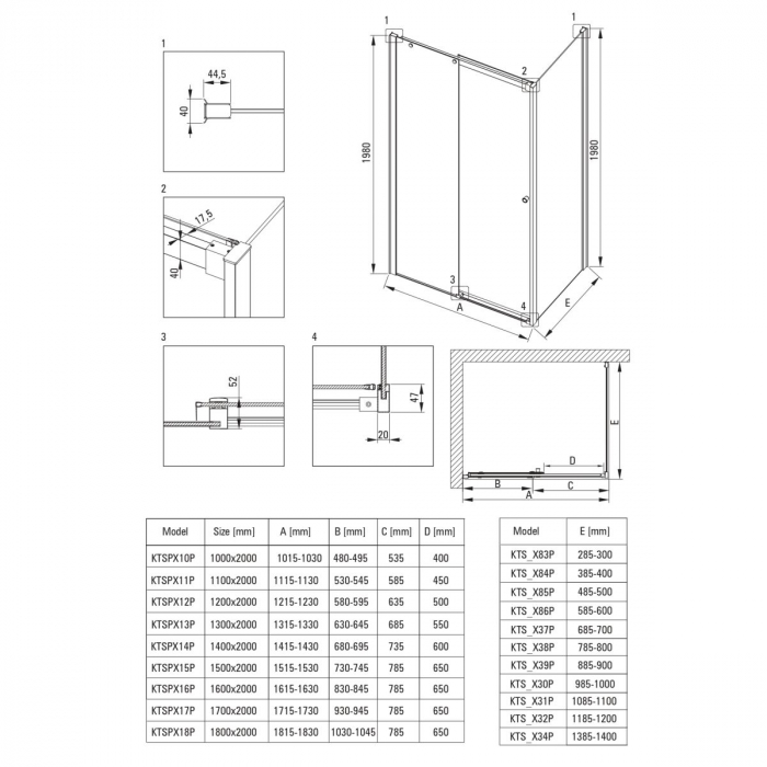 Cabina de dus rectangulara, usi glisante si un perete fix, 120x80 cm, profil negru, Deante Kerria Plus [2]