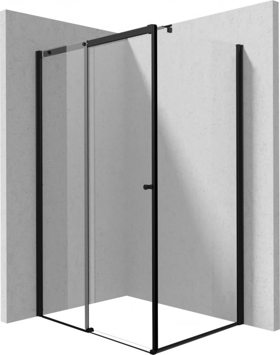 Cabina de dus rectangulara, usi glisante si un perete fix, 120x90  cm, profil negru, Deante Kerria Plus