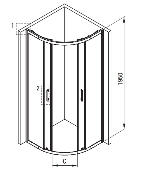 Cabina de dus semirotunda neagra 80x80 cm cu sticla model oras, Deante Funkia Evo [2]