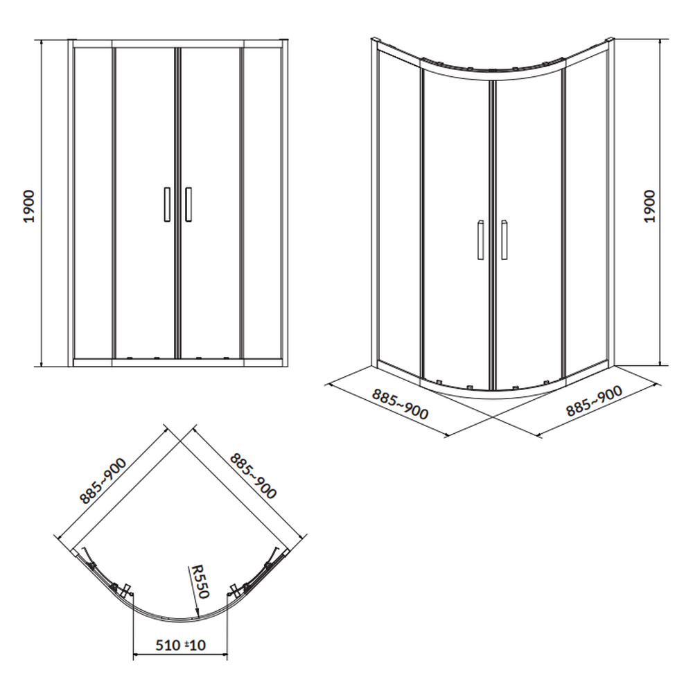 Cabina de dus semirotunda 90x90 cm Cersanit Arteco, crom [2]