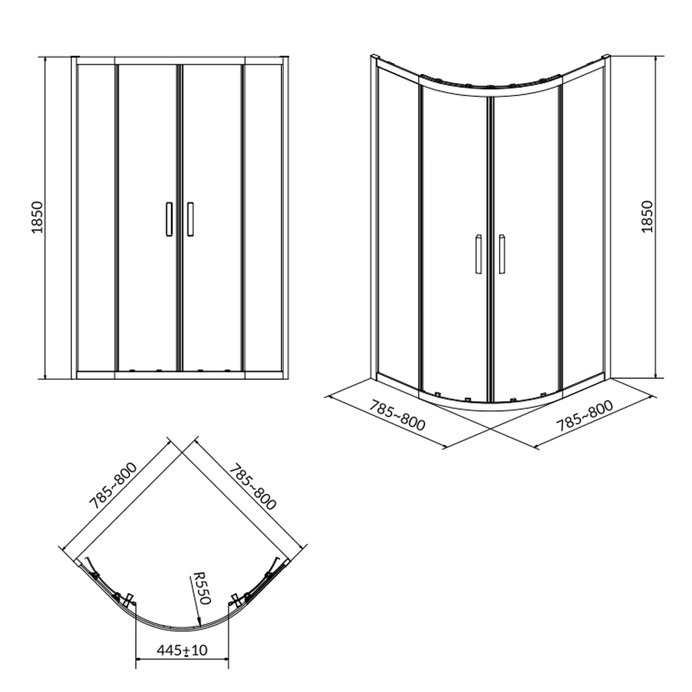 Cabina de dus semirotunda 80x80 cm Cersanit Basic, crom [2]