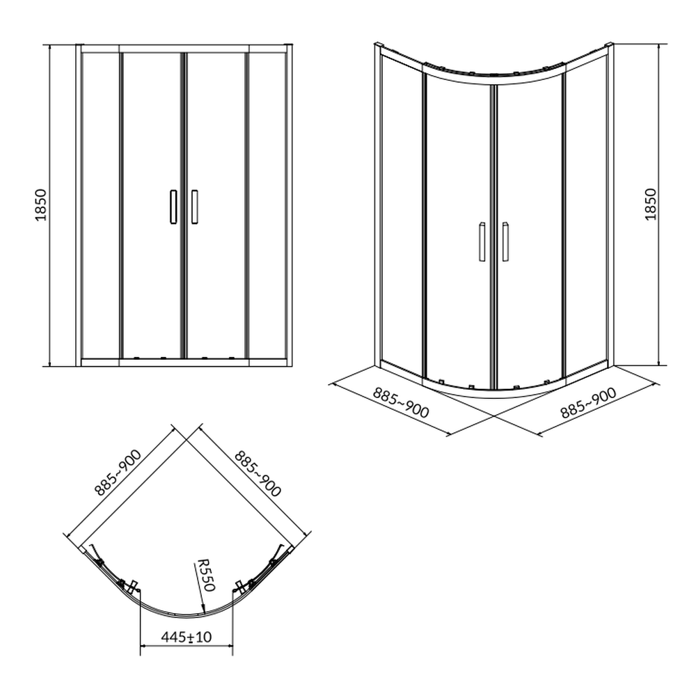 Cabina de dus semirotunda 90x90 cm Cersanit Basic, crom [2]