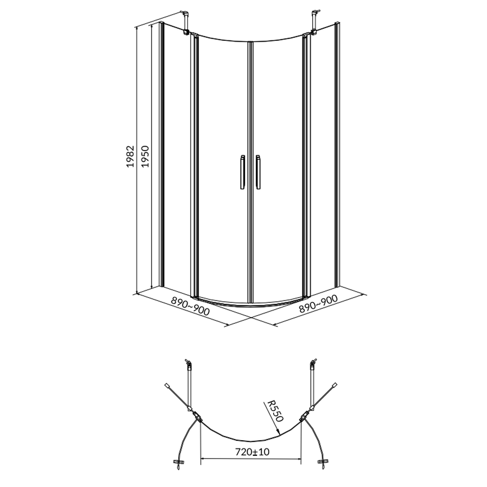 Cabina de dus semirotunda 90x90 cm Cersanit Moduo, crom [2]