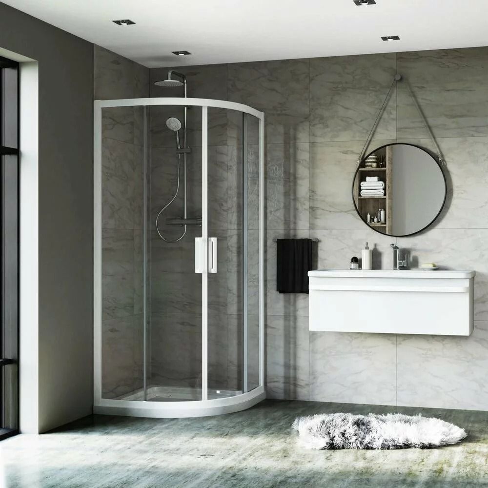 Cabina de dus semirotunda 90x90 cm Ideal Standard Connect 2 cu usi glisante profil alb mat [2]