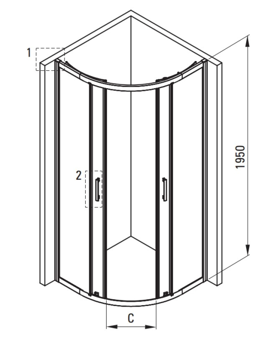 Cabina de dus semirotunda neagra 90x90 cm cu sticla model oras, Deante Funkia Evo [2]