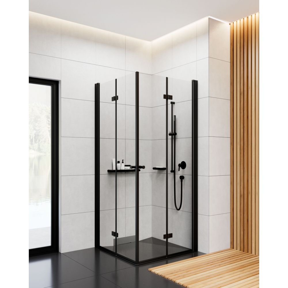 Cabina de dus patrata neagra 100x100 cm cu usi rabatabile Deante Kerria Plus [2]