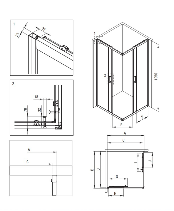 Cabina de dus titan patrata cu cadita alba 80x80 cm Deante Funkia Evo Titanium [2]