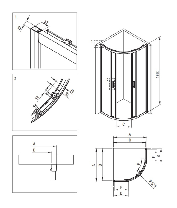 Cabina de dus titan semirotunda cu cadita alba 80x80 cm, cu sticla model dunga, Deante [2]