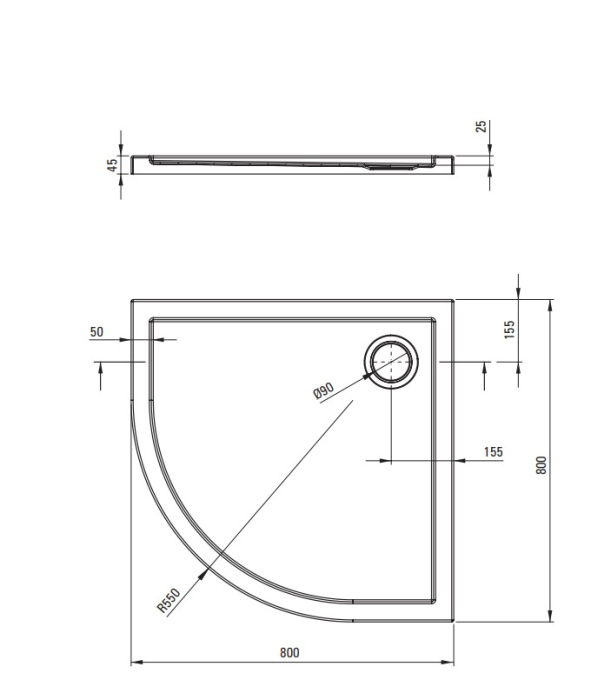 Cabina de dus titan semirotunda cu cadita alba 80x80 cm, cu sticla model dunga, Deante [3]