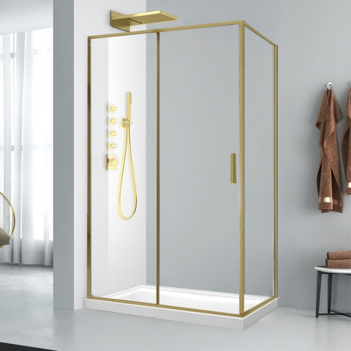 Set cabina dus aurie 120x90 cm Mediterraneo Petra Gold plus coloana de dus crom Ferro Algeo [2]