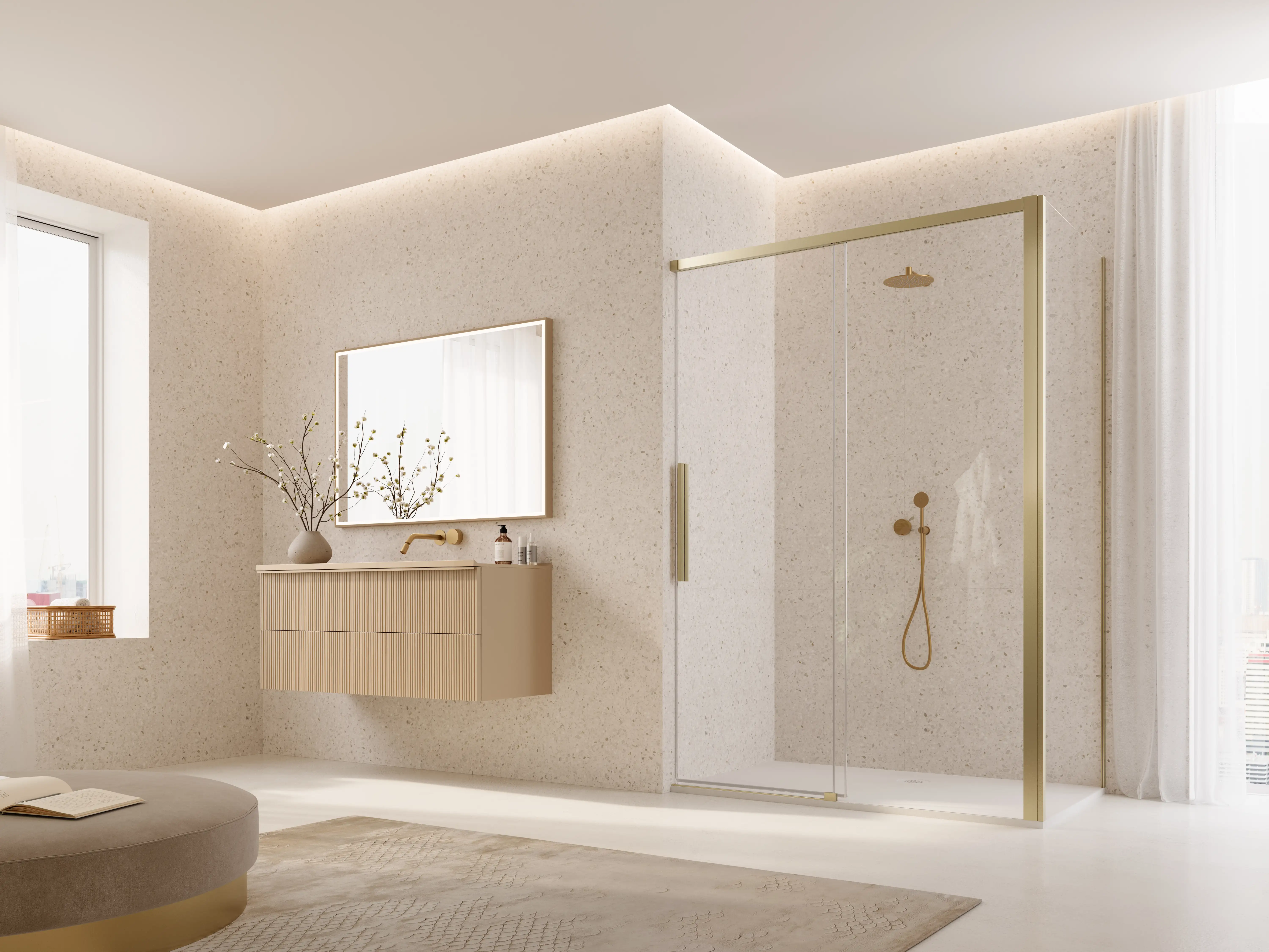 Cabina dus auriu periat 120x90 cm cu usa culisanta, grosime sticla 8 mm, tratament anticalcar, Ronal Oriana [2]