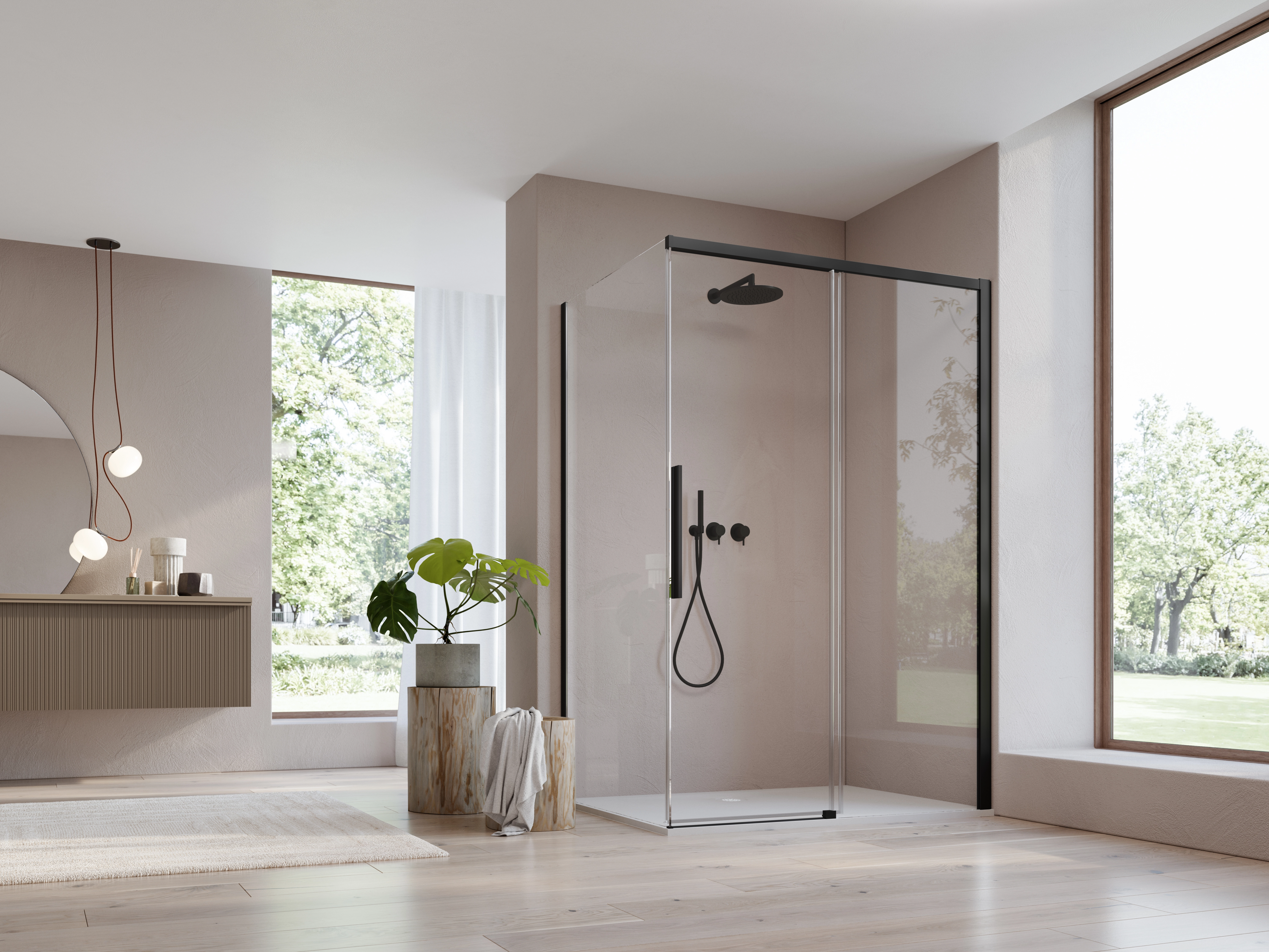 Cabina dus negru mat 130x90 cm cu usa culisanta, grosime sticla 8 mm, tratament anticalcar, Ronal Oriana [2]