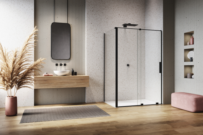 Cabina dus negru mat 120x80 cm cu usa culisanta, grosime sticla 8 mm, inchidere perete fix, Ronal Amalia [2]