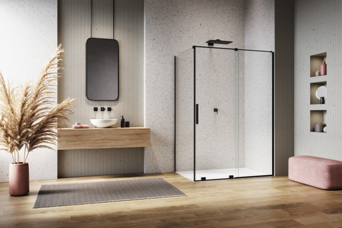 Cabina dus negru mat 120x80 cm cu usa culisanta, grosime sticla 8 mm, Ronal Amalia [2]