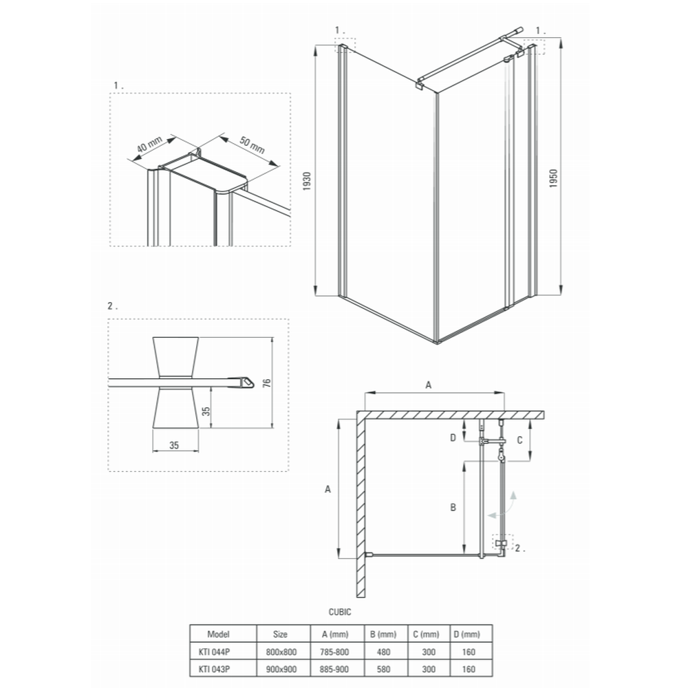 Cabina dus patrata 90x90 cm crom Deante Cubic [3]