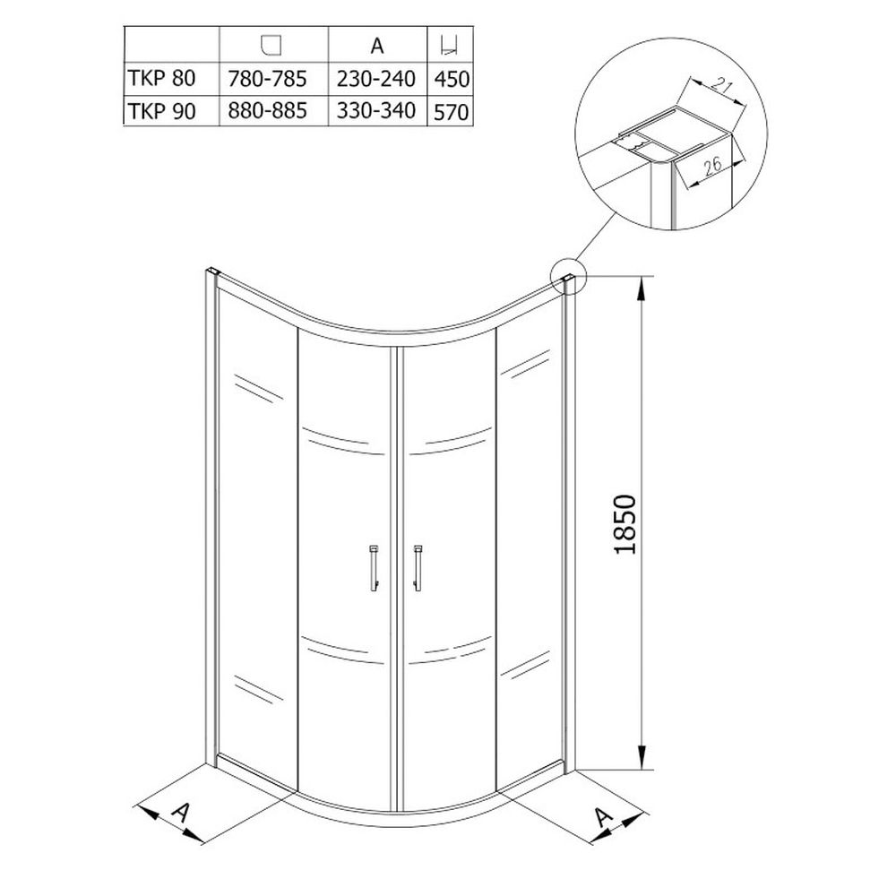 Cabina dus sticla semirotunda 90x90 cm KolpaSan Eco Quat [2]