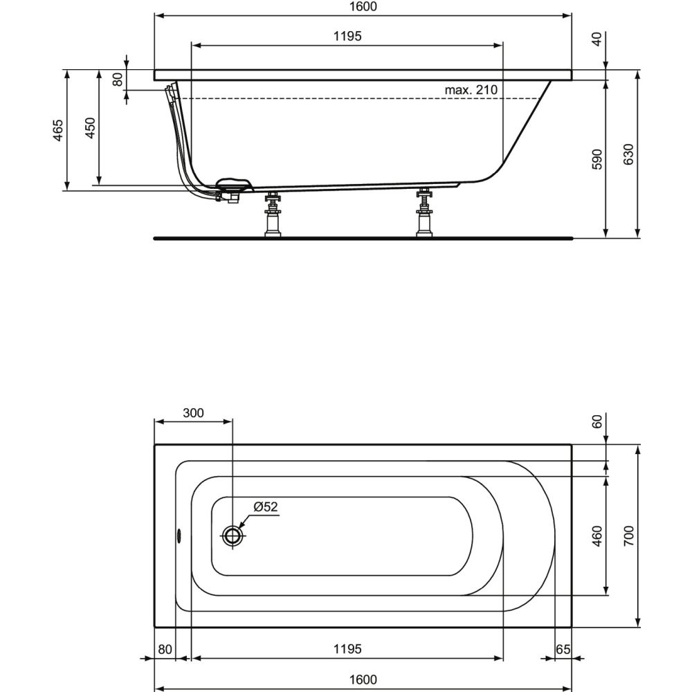 Cada baie incastrata Ideal Standard Hotline, dreptunghiulara, 160x70 cm [3]
